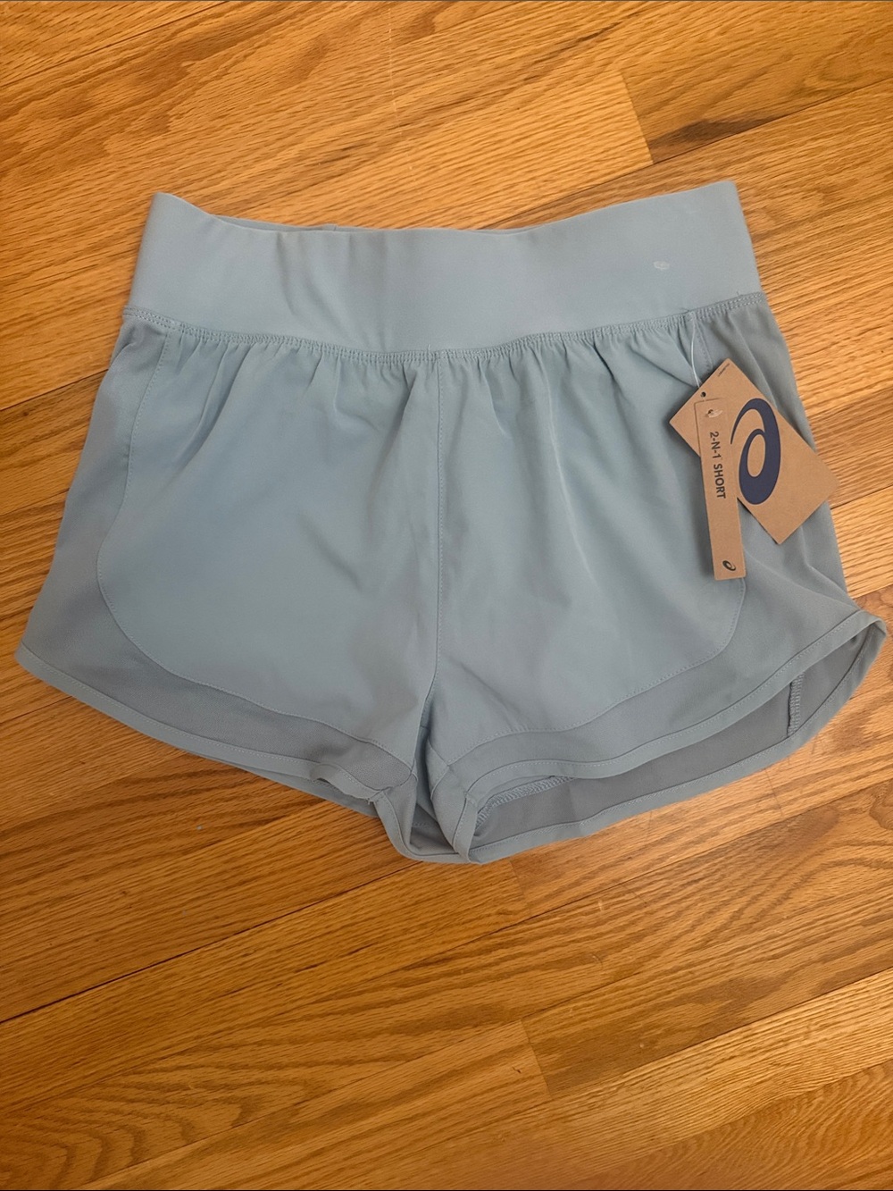 Asics Light Blue Women's Running Shorts with Wide Waistband 2-N-1 Short